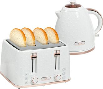HOMCOM 1.7L Kettle and Toaster Set with Defrost, Reheat and Crumb Tray White - Homcom