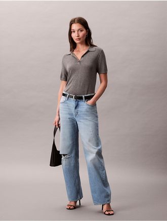 Calvin Klein Jeans Calvin Klein Womens Wide Cuff Relaxed Jeans - Blue - 24W x RL