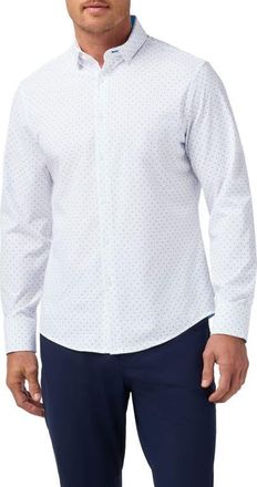 Mizzen+Main Leeward Trim Fit Neat Dot No Tuck Button-Up Shirt in Navy Stacked Geo at Nordstrom, Size Xx-Large