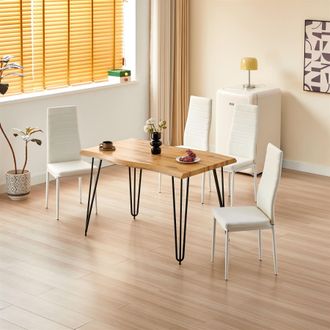 Kosy Koala Dining Table with 4 White Chairs Set Kitchen Dining Room Furniture in Brown