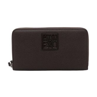 A|X Armani Exchange Textured Zip-Around Portemonnee met Polsband en Logo - Dames - Accessoires - Bruin - Maat: ONE Size Leer