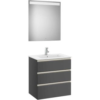 Roca Roca - Conjunto De Mueble 3 Cajones, Lavabo Y Espejo Con Led The Gap Color: Roble City Texturizado - Medidas: 705 Mm