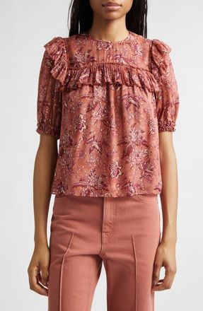 Ulla Johnson Jodie Puff Sleeve Floral Top in Oleander at Nordstrom, Size 12