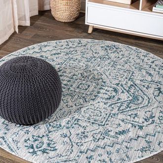 Jonathan Y Designs Estrella Bohemian Medallion Textured Weave Indoor/Outdoor Round Area Rug in Teal/gray at Nordstrom, Size 5Ft 0In X 5Ft 0In