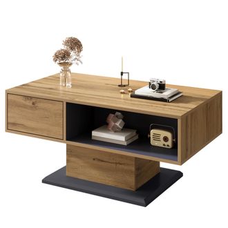 STILVORA Mesa De Centro Con Almacenamiento De Doble Cara Y Compartimento Interior, Estilo Moderno, En Aglomerado, Gris Roble