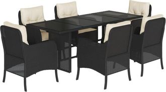 vidaXL Set De Comedor De Jard&iacute;n 7 Pzas Y Cojines Rat&aacute;n Sint&eacute;tico Negro Vidaxl