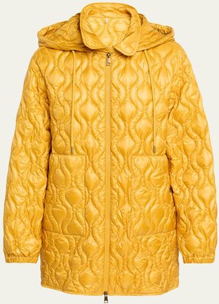Moncler Balette Geometric Quilted Mid-Length Down Jacket