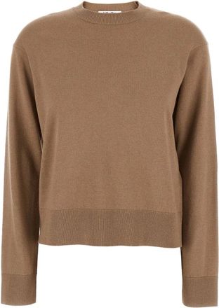 Max Mara Truien & Vesten, Dames, Bruin, L, Wol, Eco Bruine Crewneck Sweater met Logo Patch