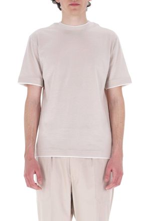 Eleventy Contrast Trim Giza Cotton T-Shirt
