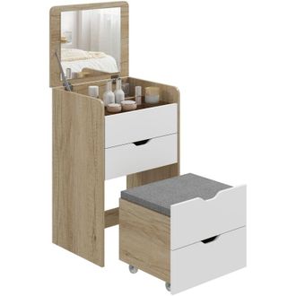 HOMCOM Tavolo per Trucco 3 in 1 con Specchio, Vano, Cassetti e Sgabello Legno