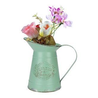 OEM Vase Metal - Galvanizado Verde Oliva - 11,8 X 17,5 Cm - Para Flores Artificiales O Secas - Interior Exterior - 1 Unidad