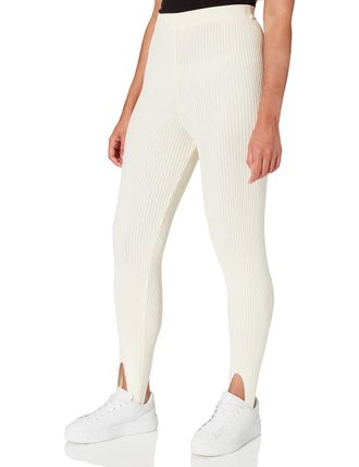 NA-KD Open Heel Knitted Leggings, Light Beige, Small