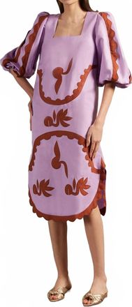 Adriana Degreas Appliqu&eacute; Square Neck Midi Dress In Lilac Cognac