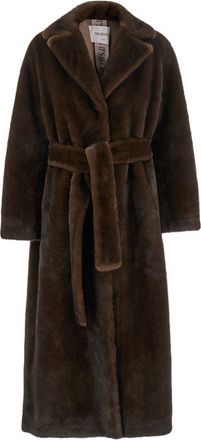 VALENTINI 1972 Brown Coat With Waist Belt In Faux Fur Woman