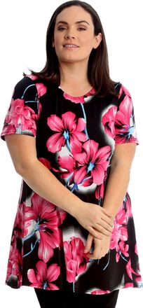 Generic MMK Womens Multi Print Skater Swing Dress - Ladies Summer Party Wear Long Sleeve Crew Neck Blouse Shirt Flared Tunic Top (Pink Big Floral, 26-28)