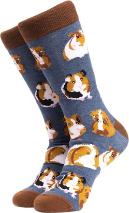 Generic Guinea Pig Pattern Crew Socks, Blue and Tan, Ladies Size 4-8