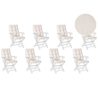 Beliani Conjunto De 8 Cojines Para Asiento Y Respaldo De Sillas De Exterior Con Lazos Beige Claro Maui