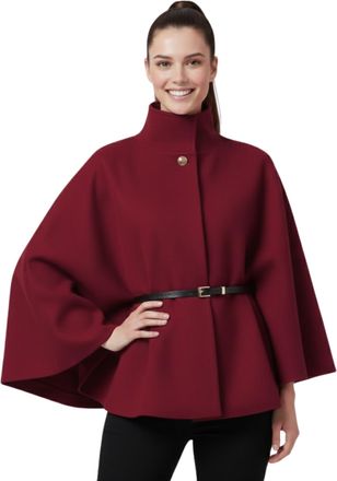 Janisramone Italian Belted Poncho Women, Elegant Open Front Button Cape Winter Coat, Stylish High Polo Neck Womens Jacket, Warm Oversized Cardigan Coats for Women
