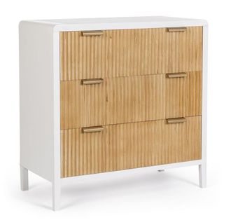 Konte Design C&oacute;moda de madera blanca y madera natural de paulownia, 80x40x82 cm