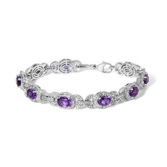 House of Brilliance Sterling Silver Oval Purple Amethyst and Diamond Interlocking Halo Link Bracelet in White at Nordstrom
