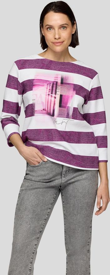 3/4-Arm-Shirt im Streifen-Design und mit Print