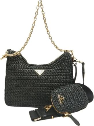 Prada Pre-owned Cross Body Bags, female, Black, Size: ONE SIZE Pre-owned Raffia Cross Body Bag