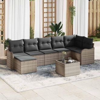 vidaXL Vidaxl - Conjunto De Sof&aacute; De Jard&iacute;n Con Coj&iacute;n 8 Pcs Gris Polirat&aacute;n