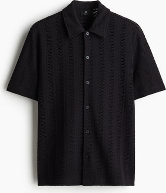 H&M Hemd aus Jacquardstrick in Regular Fit - Marineblau