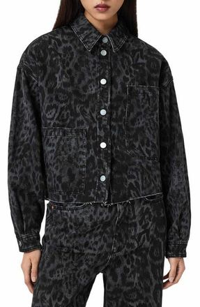 AllSaints Leopard Denim Jacket in Leppo Black at Nordstrom, Size X-Small