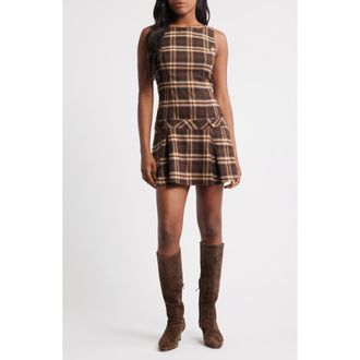 Moon River Plaid Sleeveless Minidress in Brown at Nordstrom Rack, Size X-Large