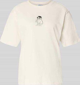 Jake*s Casual T-Shirt mit Rundhalsausschnitt und Motiv-Print in Offwhite, Gr&ouml;&szlig;e XXL