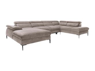 Vente-Unique Gran sof&aacute; cama rinconera panor&aacute;mico izquierdo de terciopelo marr&oacute;n SEPINA de Pascal Morabito