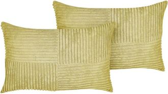 Beliani Conjunto De 2 Cojines De Pana Verde Oliva 50 X 30 Cm Patr&oacute;n A Rayas Moderno Millet