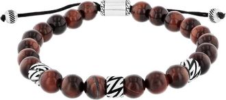 Robert Alton Stainless Steel Tiger Eye and Onyx Bead Bolo Bracelet