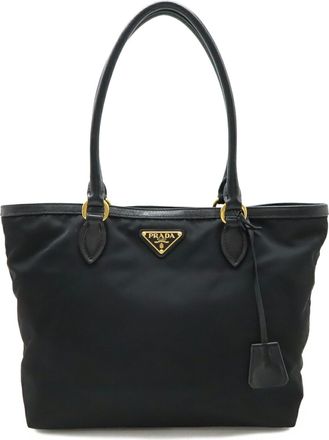 Prada Black Nero Nylon Leather Shoulder Bag Tote Bag (Pre-Owned)