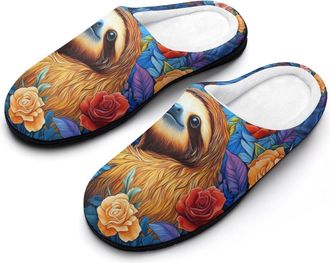 Generic Sloth Flowers Womens Slippers Warm House Slippers Indoor House Shoes with Anti-Skid Rubber Sole