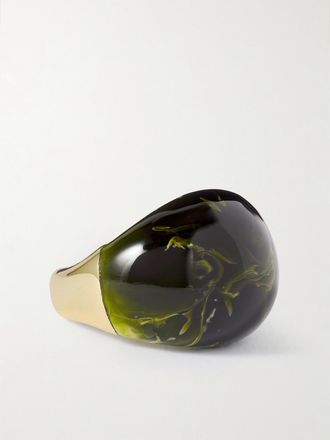 Dinosaur Designs Anello Grande In Metallo Dorato E Resina - Verde