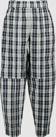 Ganni Pantalon Élastique Carreaux Coton Noir