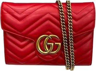 Gucci Pre-owned Cross Body Bags, female, Red, Size: ONE SIZE Pre-owned Marmont Leather Long Wallet