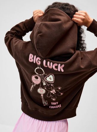 Twik Womens Back-print loose hooded sweatshirt