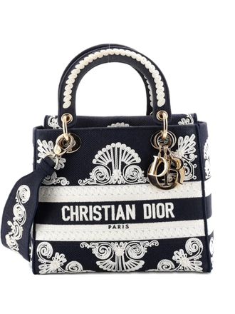 Dior Lady D-Lite Bag Embroidered Canvas Medium satchel - women - Canvas - One Size - Blue
