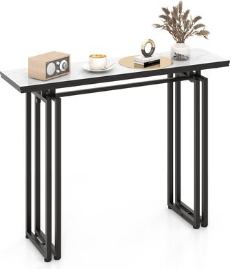 Costway Costway - Mesa Consola, Mesa Moderna Con Tablero De Falsa M&aacute;rmol Y Estructura De Metal Resistente, Mesa Larga Lateral Con Patas Ajustables, Mesa De Ac