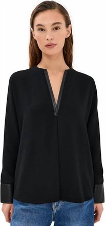Vince Leather Trim Dolman Top In Black