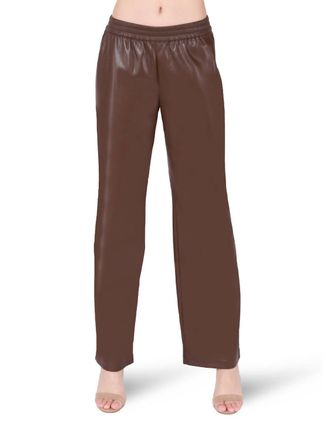 Dex Clothing Pull On Faux Leather Wide Leg Pants In Milk Chocolate Brown