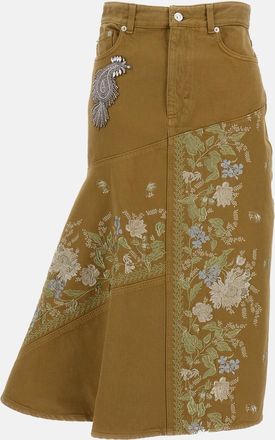 Erdem Gonna Midi In Denim Ricamata