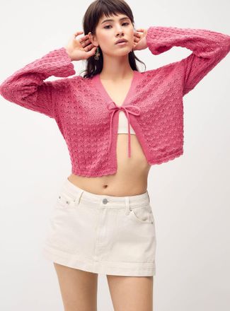 Twik Womens Openwork tie-up Cardigan Sweater