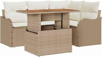 vidaXL Conjunto De Sof&aacute; De Jard&iacute;n Con Coj&iacute;n Manual 5 Pcs Beige Y Crema Vidaxl