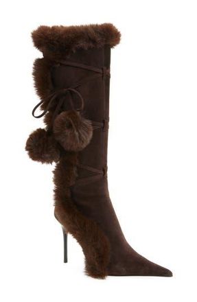 Jeffrey Campbell Chilly Faux Fur Trim Pointed Toe Boot in Brown Combo at Nordstrom Rack, Size 7.5