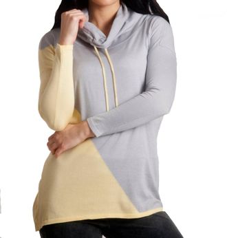 Angel 2-Tone Draw String Cowl Neck Pullover In Yellow/gray