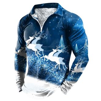 Generic Snowflakes Print Christmas Long Sleeve Polo Shirts for Men UK Mens Autumn Winter Mock Collar Slim Fit Polos Tops Fashion Casual Lapel Neck Raglan Slee